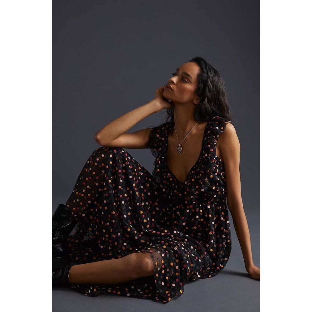 New Anthropologie Maeve Ruffled Shimmer Midi Dress Size 6